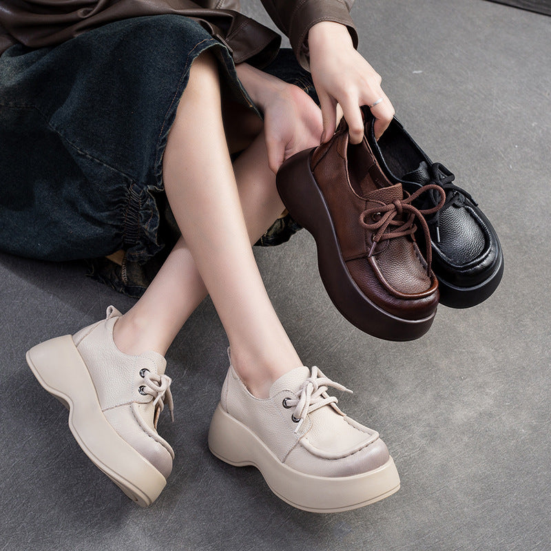 Women Minimalist Soft Leather Thick Soled Casual Shoes Newgew Shoes