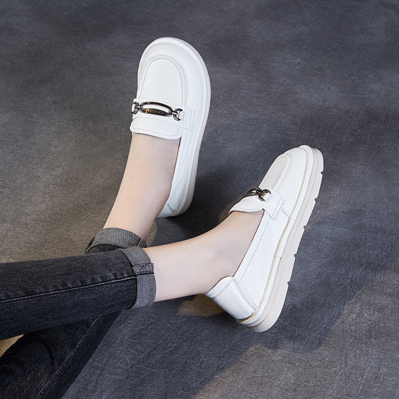 Women Retro Soft Leather Flat Casual Shoes Newgew Shoes