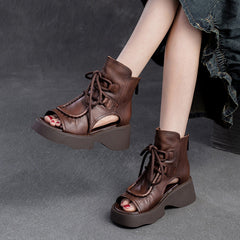Women Retro Soft Leather High Top Platform Sandals Newgew Shoes