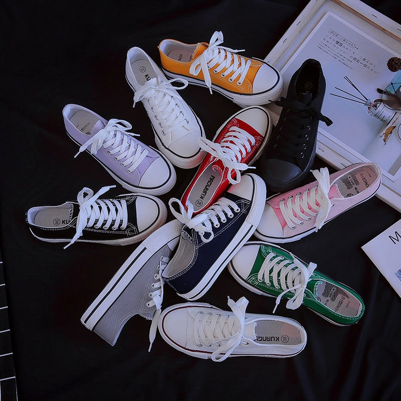Women's Korean Evergreen Colored Flat Schoolgirl Candy Canvas Shoes Newgew