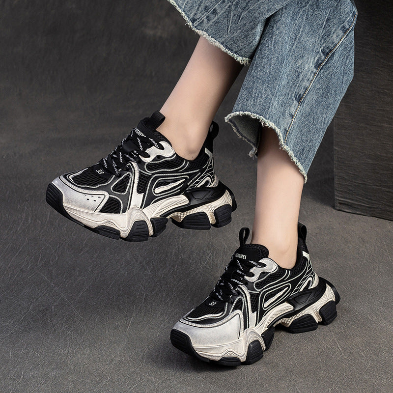 Women Retro Patchwork Chunky Platform Casual Shoes Newgew Shoes