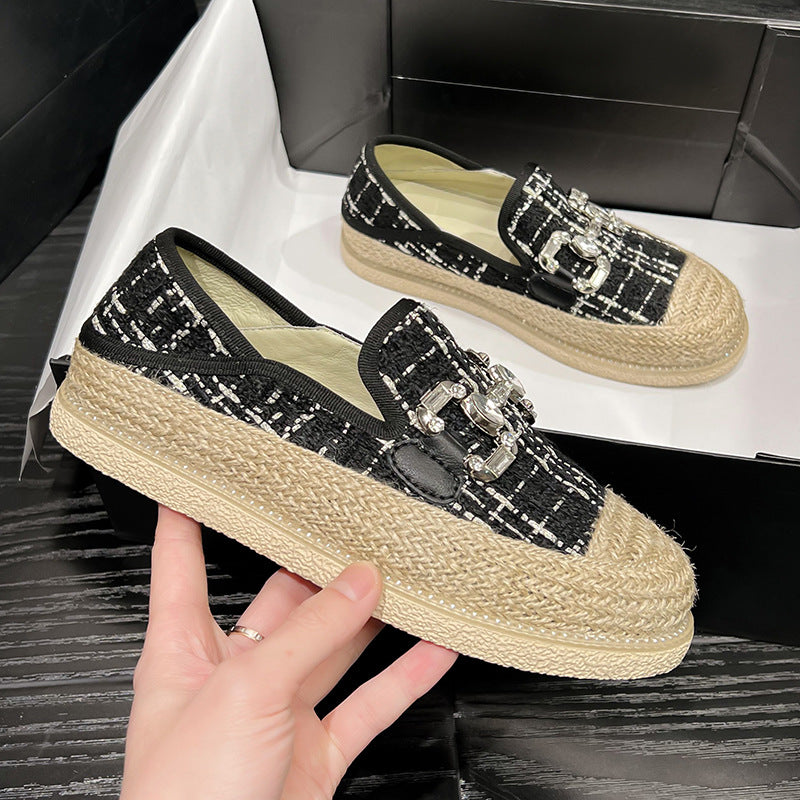 Women's Woven Flat Cloth Platform Slip-on Lofter Canvas Shoes Newgew
