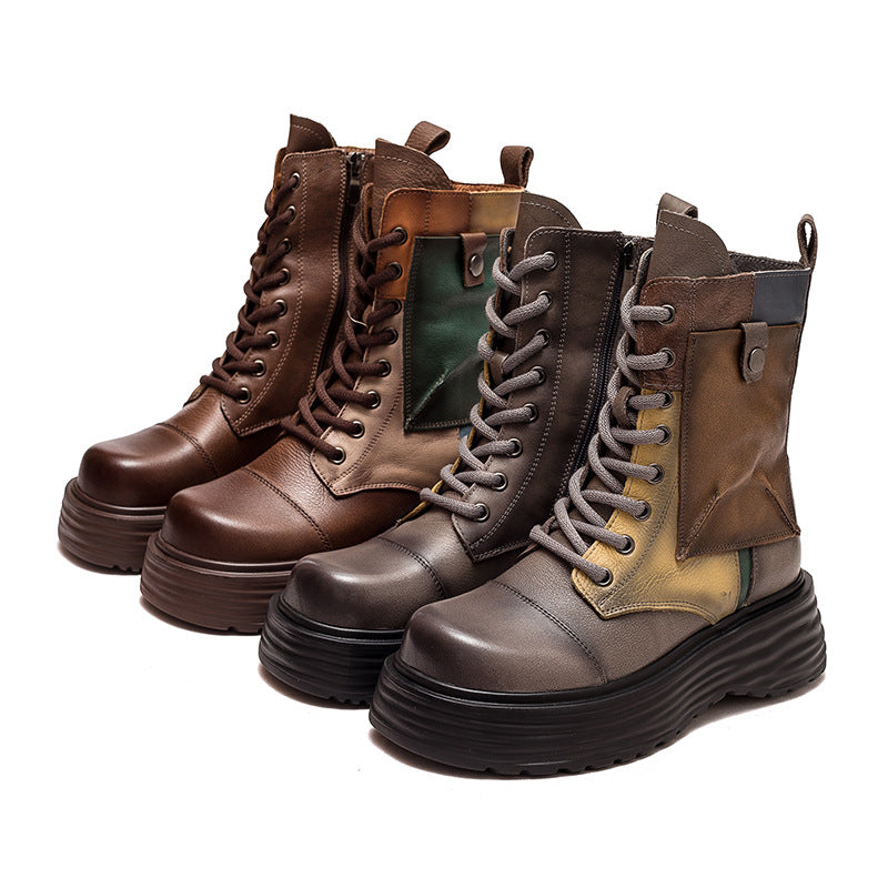 Women Retro Casual Leather Thick Sole Boots Newgew Shoes