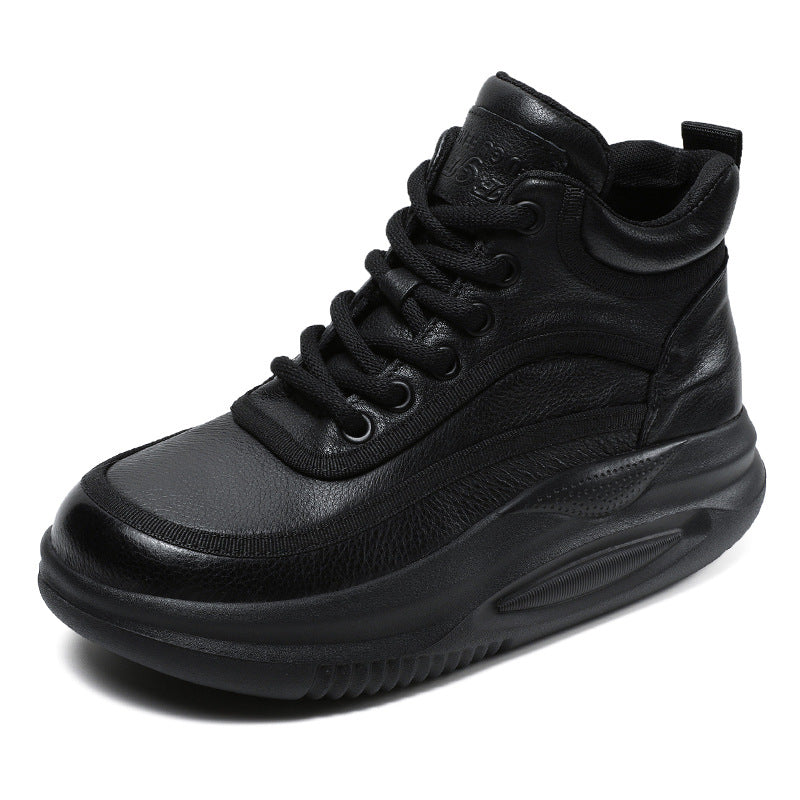 Women Retro Leather High-Top Thick Soled Casual Shoes Newgew Shoes