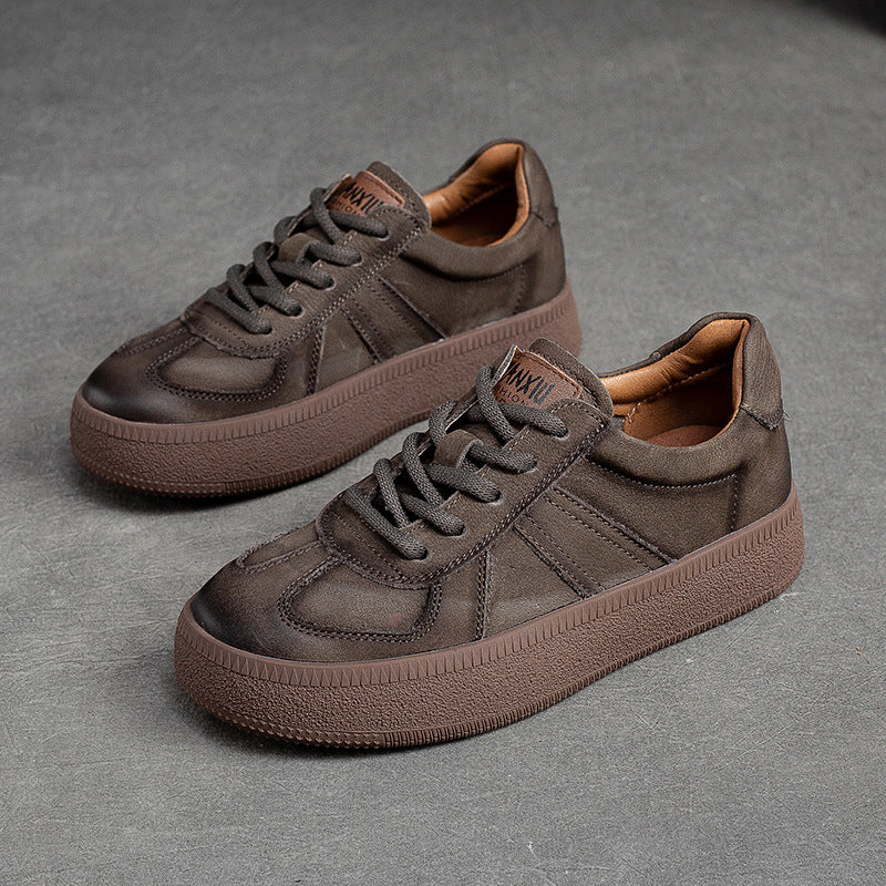 Women Retro Patchwork Leather Flat Casual Shoes Newgew Shoes