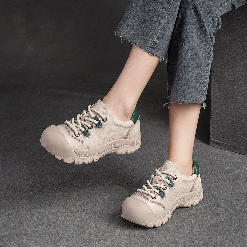 Women Retro Minimalist Leather Round Head Casual Shoes Newgew Shoes