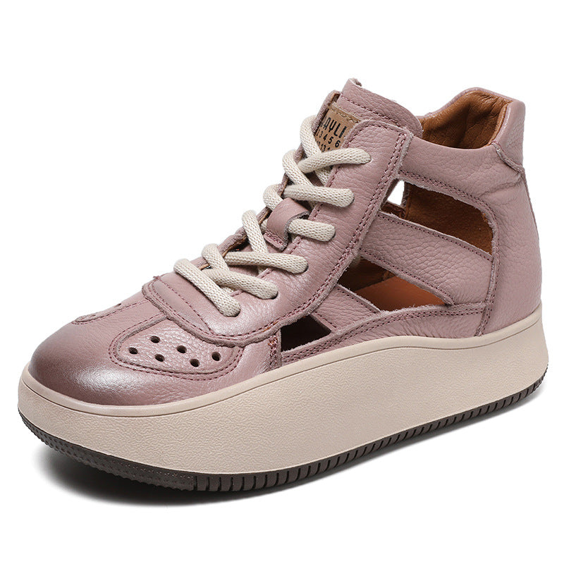 Women Hollow Leather High Top Casual Bootie Sandals Newgew Shoes