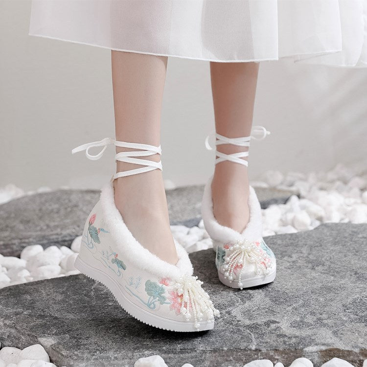 Women's Han Chinese Clothing Invisible Elevated Embroidered Antique Cloth Ancient Canvas Shoes Newgew