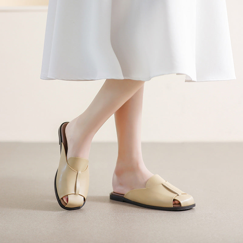 Women Retro Casual Leather Summer Slides Newgew Shoes