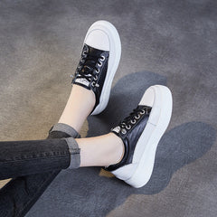 Women Minimalist Fashion Leather Thick Soled Casual Shoes Newgew Shoes