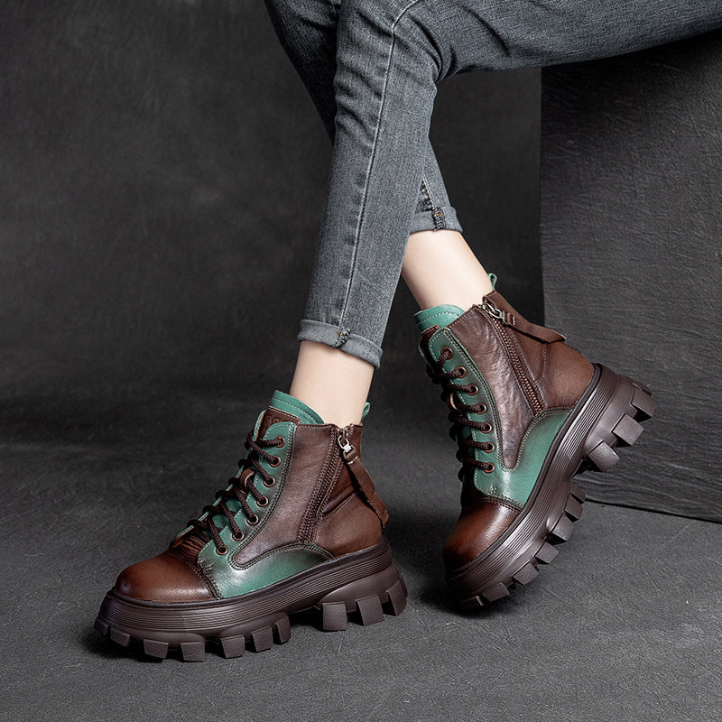 Women Patchwork Leather Casual Platform Boots Newgew Shoes