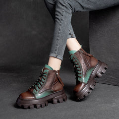 Women Patchwork Leather Casual Platform Boots Newgew Shoes