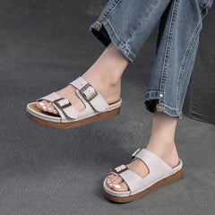 Women Retro Leather Summer Casual Slides Sandals Newgew Shoes