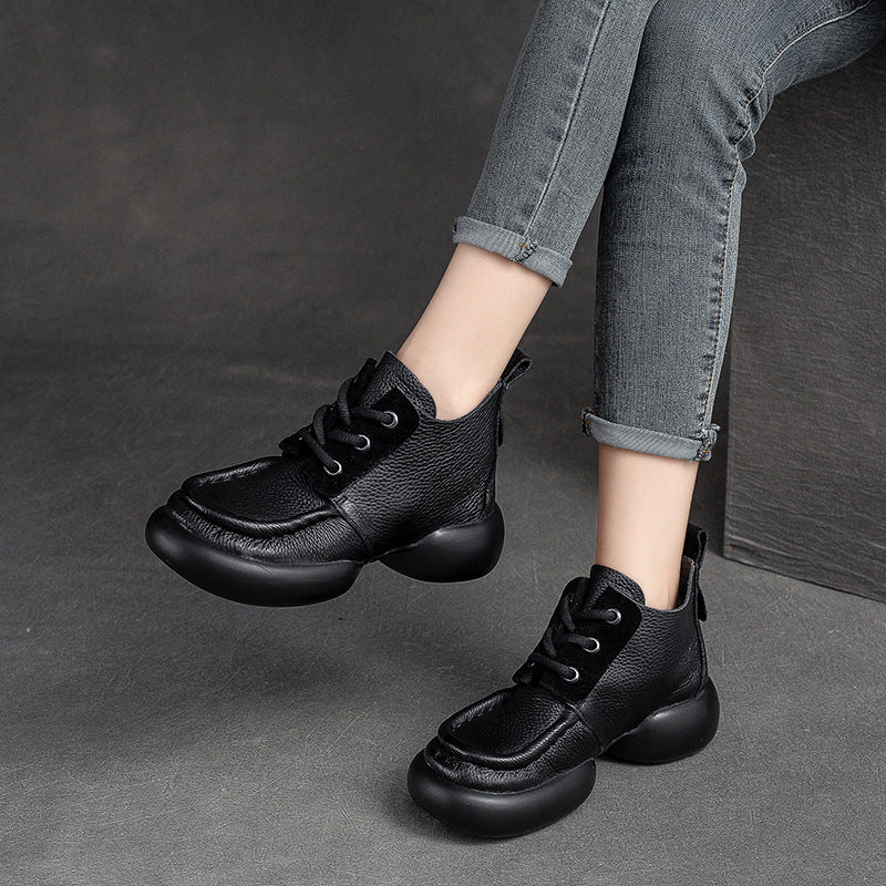 Women Retro Casual Leather Chunky Soled Ankle Boots Newgew Shoes