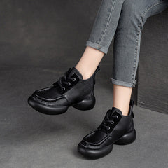 Women Retro Casual Leather Chunky Soled Ankle Boots Newgew Shoes