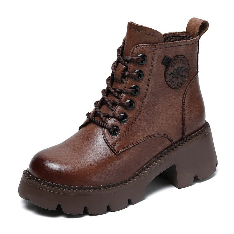 Women Retro Casual Soft Leather Platform Boots Newgew Shoes