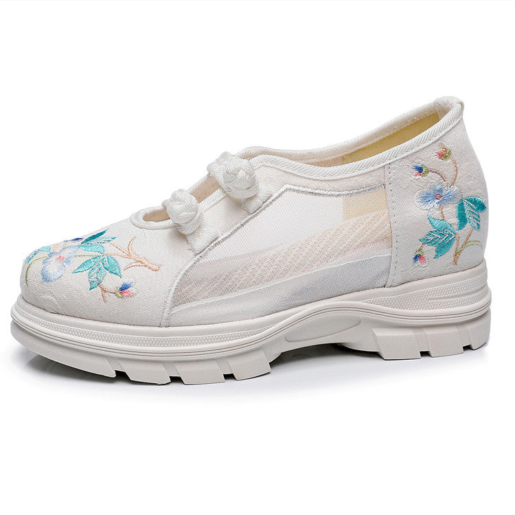 Women's Clan Ancient Style Mesh Embroidered Wedge Canvas Shoes Newgew