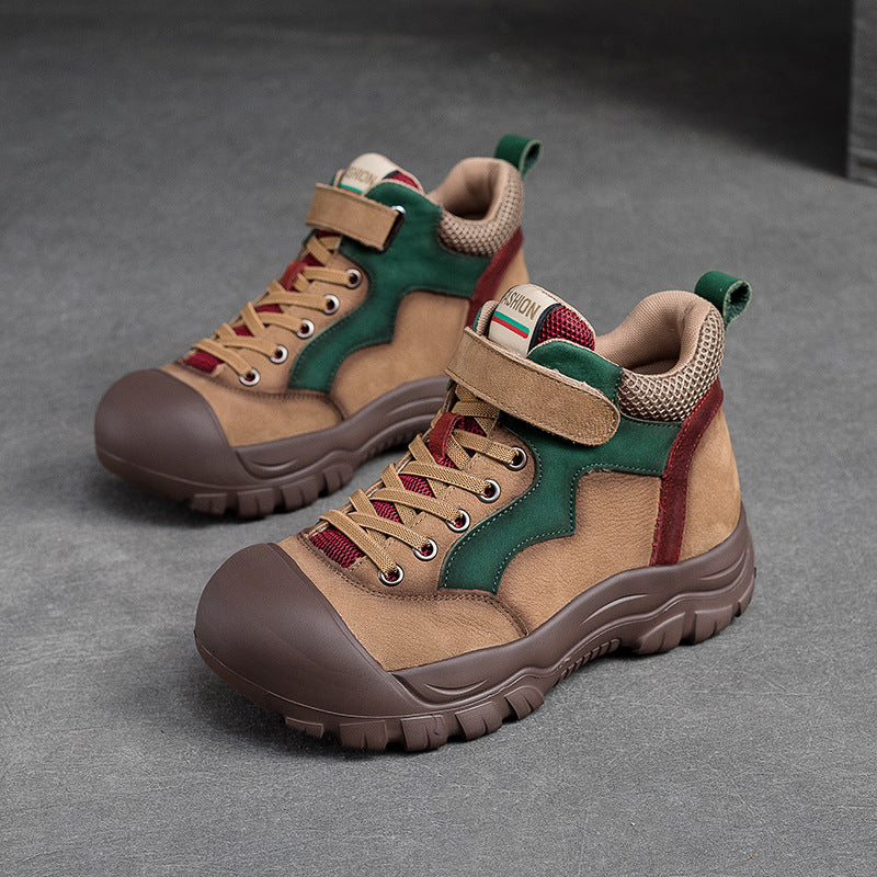Women Pigskin Leather High Top Velcro Casual Shoes Newgew Shoes