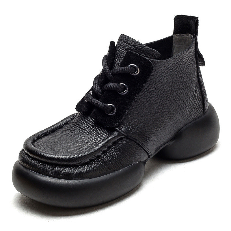 Women Retro Casual Leather Chunky Soled Ankle Boots Newgew Shoes