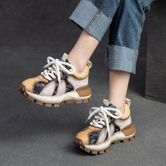 Women Fashion Color Matching Leather Lug Sole Casual Shoes Newgew Shoes