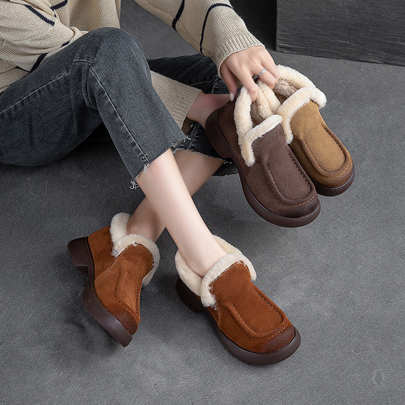 Women Retro Minimalist Thick Soled Furred Casual Shoes Newgew Shoes