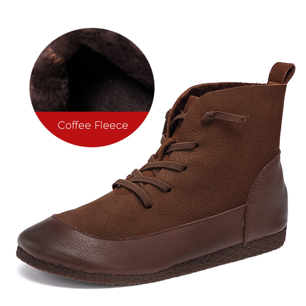 Retro Spliced Flat Leather Boots Newgew Shoes