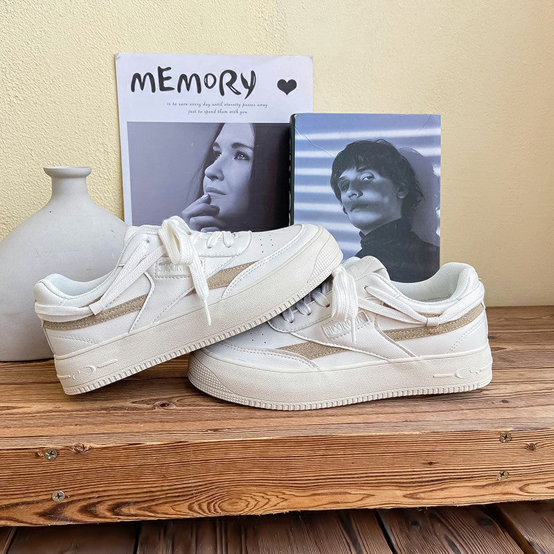 Classic Women's White Thick-soled Fashionable Sports Canvas Shoes Newgew
