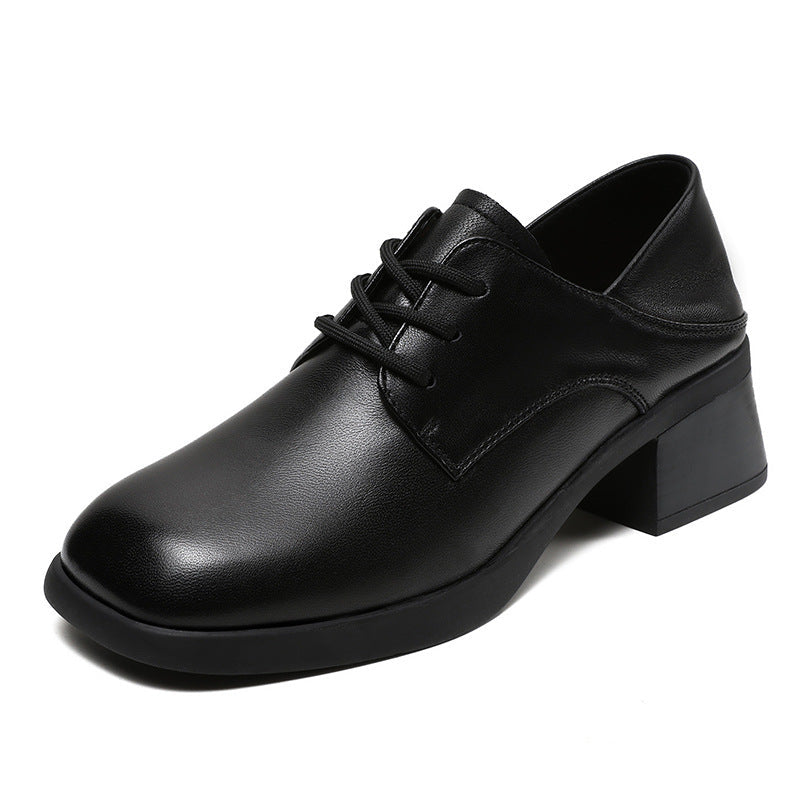 Women Minimalism Soft Sheepskin Chunky Heel Casual Shoes Newgew Shoes