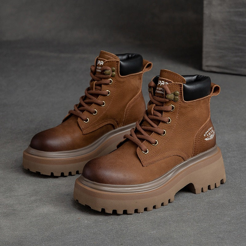 Women Classic Casual Leather Thick Soled Boots Newgew Shoes