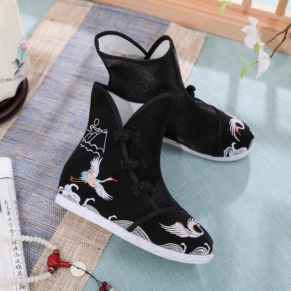 Women's Embroidered Height Increasing Insole Ethnic Style Boots Newgew