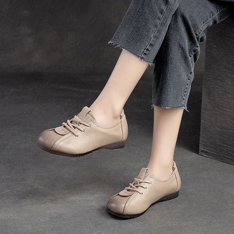 Women Retro Soft Leather Flat Casual Shoes Newgew Shoes