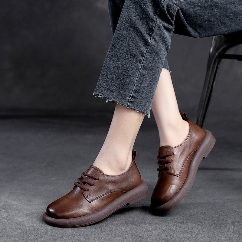 Women Retro Solid Soft Leather Casual Shoes Newgew Shoes