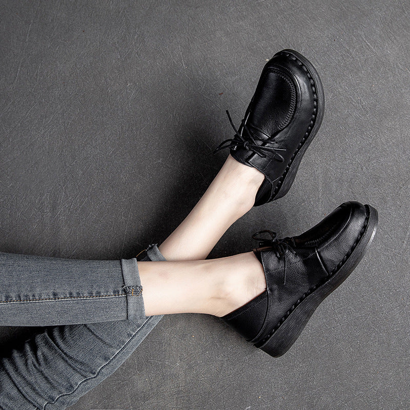 Women Minimalist Leather Soft Low Wedge Casual Shoes Newgew Shoes