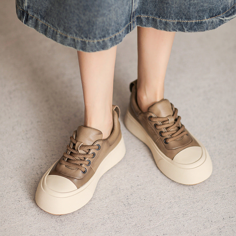 Women Retro Stylish Leather Flat Casual Shoes Newgew Shoes