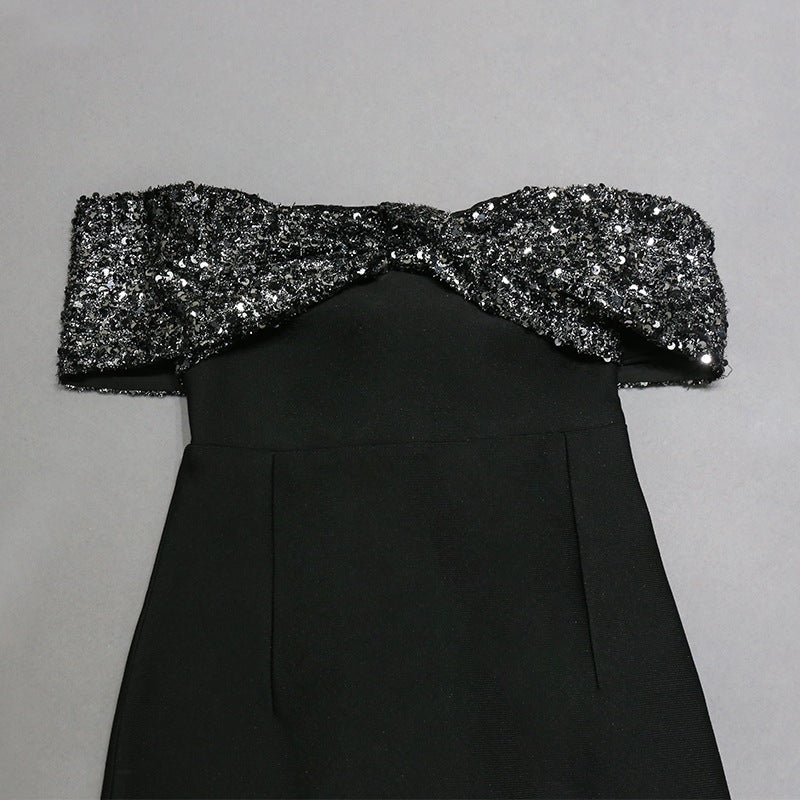 Statement Sequin Bow Midi Dress Newgew