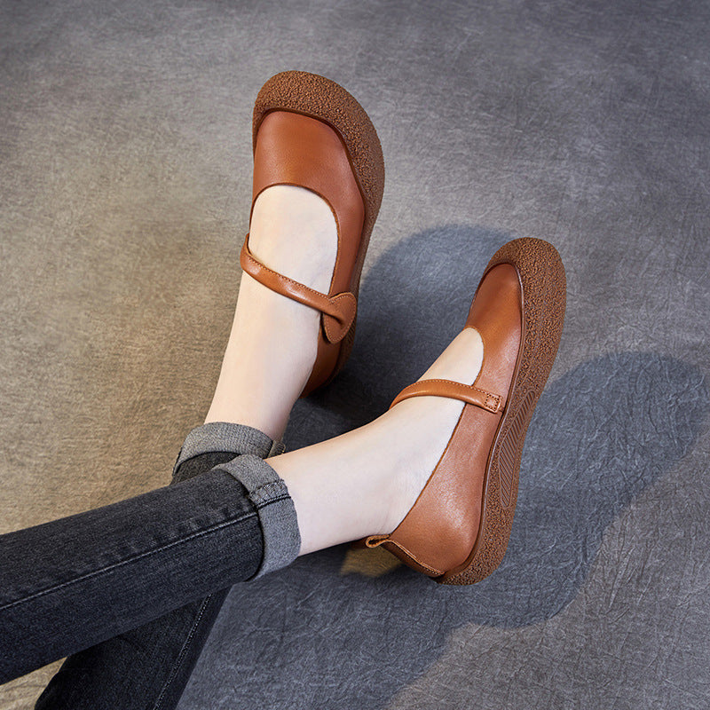 Women Retro Leather Soft Flat Casual Shoes Newgew Shoes