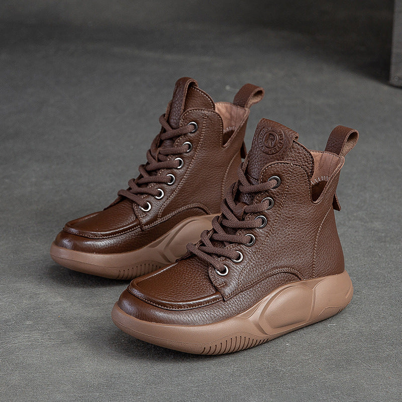 Women Retro Casual Solid Cowhide Boots Newgew Shoes