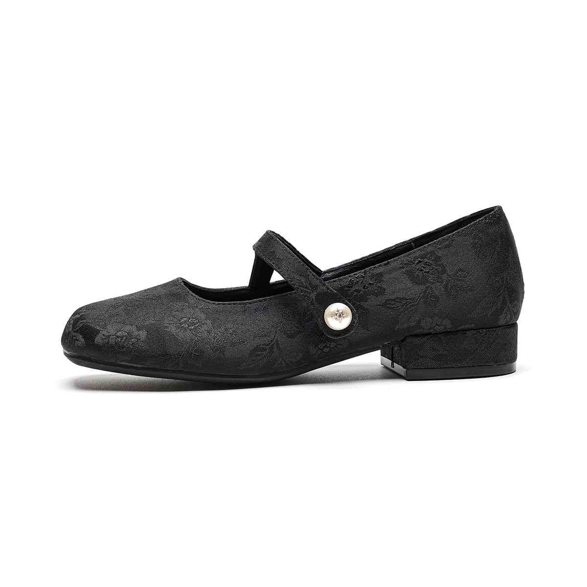 Women Retro Jacquard Low Block Mary Jane Shoes Newgew Shoes
