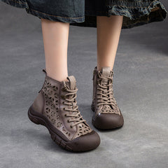 Women Retro Breathable Hollow Leather Casual Boots Newgew Shoes