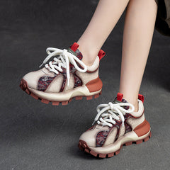 Women Fashion Color Matching Leather Lug Sole Casual Shoes Newgew Shoes