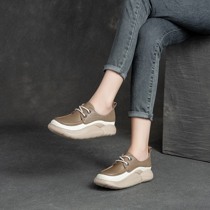 Women Retro Minimalist Leather Thick Soled Casual Shoes Newgew Shoes