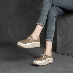 Women Retro Minimalist Leather Thick Soled Casual Shoes Newgew Shoes