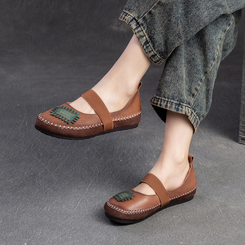Women Retro Patchwork Leather Soft Flat Casual Shoes Newgew Shoes