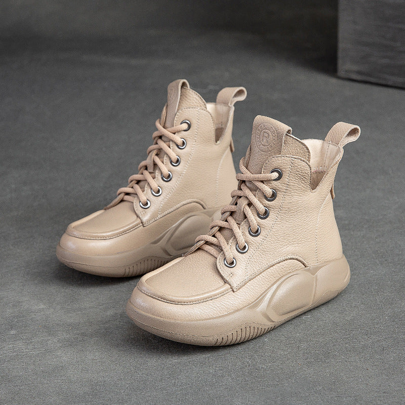 Women Retro Casual Solid Cowhide Boots Newgew Shoes