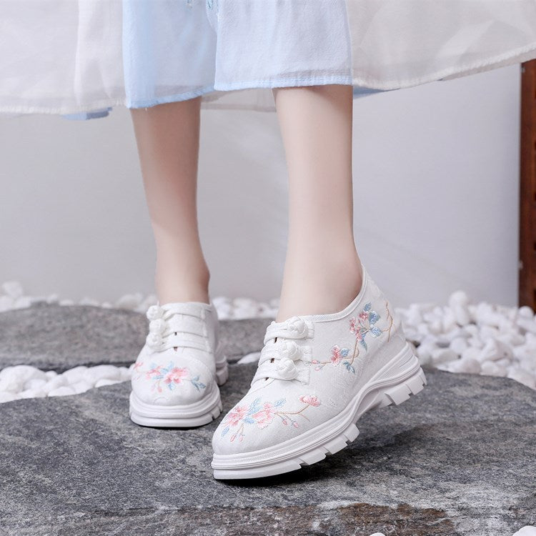 Women's Sun Ethnic Style Embroidered Height Canvas Shoes Newgew