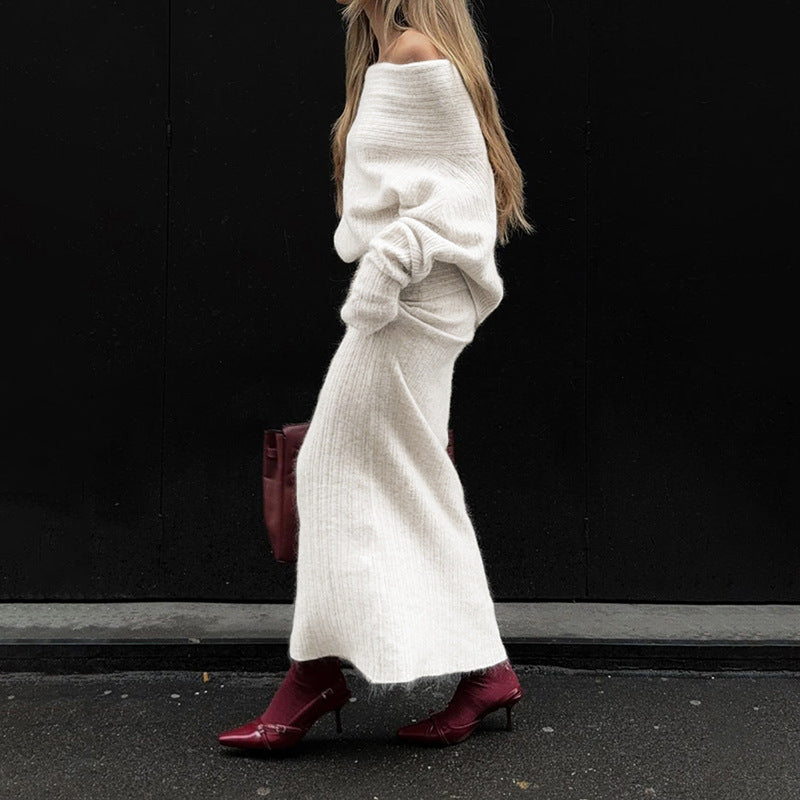 Stretch Off-Shoulder Sweater And Long Skirt Set Newgew Dresses