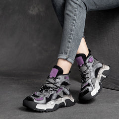 Women Retro Fashion Patchwork Leather Casual Boots Newgew Shoes