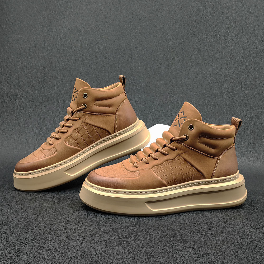 Men Minimalist Leather High Top Flat Casual Shoes Newgew Shoes