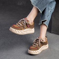 Women Retro Patchwork Leather Thick Soled Casual Shoes Newgew Shoes
