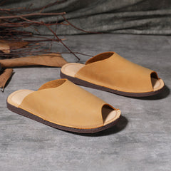 Women Retro Soft Cowhide Summer Flat Slides Newgew Shoes